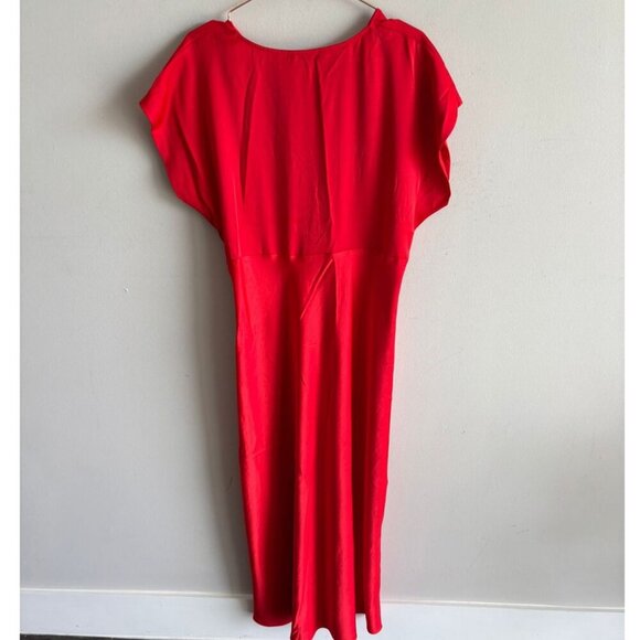 Zara Womens Bloggers Favorite Classic V-neckline Satin Dress Red Size XL - Picture 11 of 14
